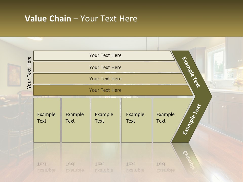 A Living Room And Kitchen With A Table And Chairs PowerPoint Template