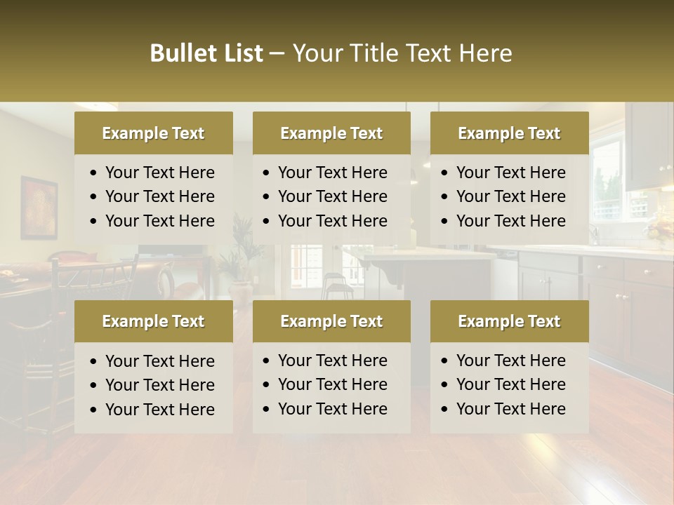 A Living Room And Kitchen With A Table And Chairs PowerPoint Template