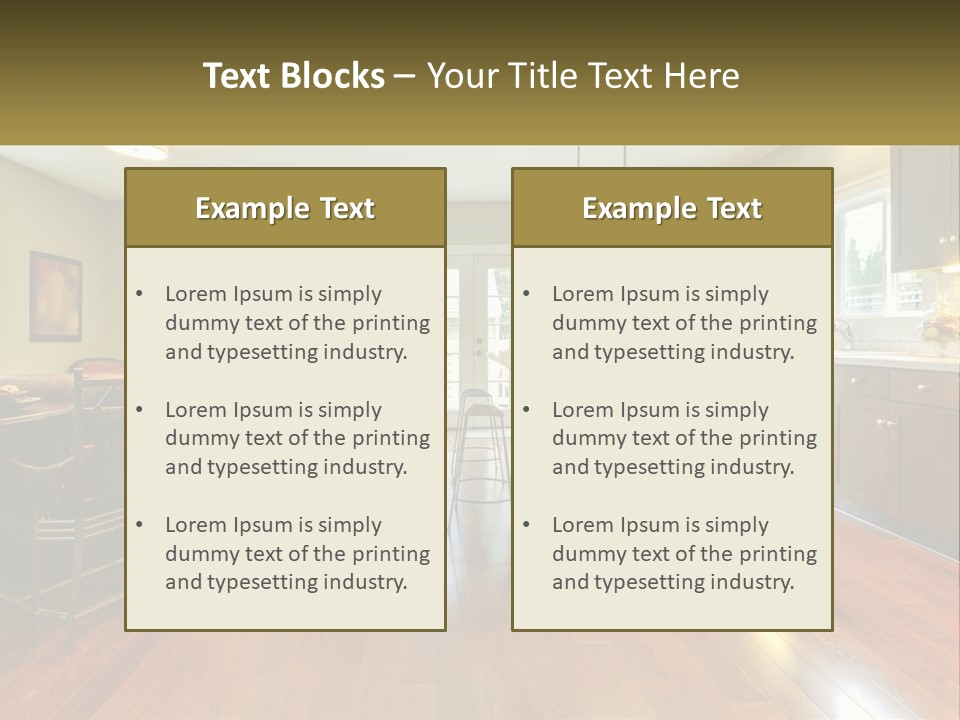 A Living Room And Kitchen With A Table And Chairs PowerPoint Template