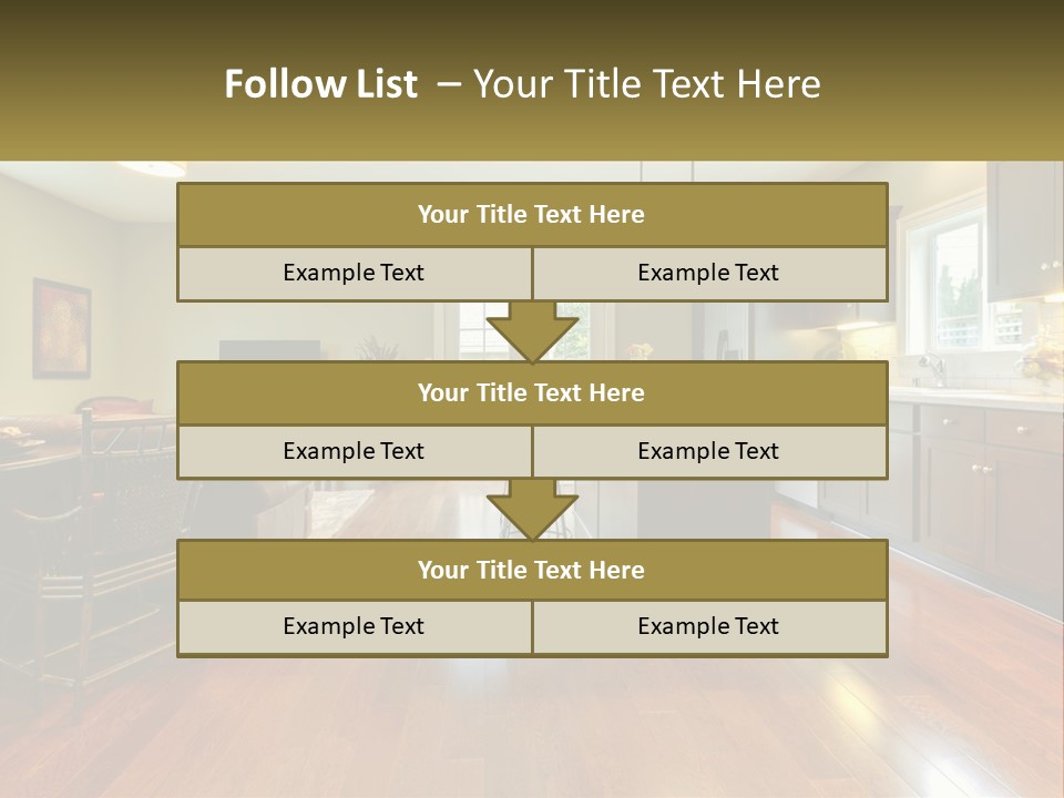 A Living Room And Kitchen With A Table And Chairs PowerPoint Template