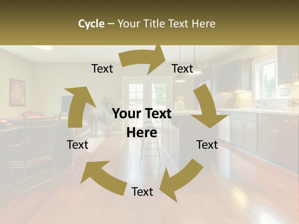 A Living Room And Kitchen With A Table And Chairs PowerPoint Template