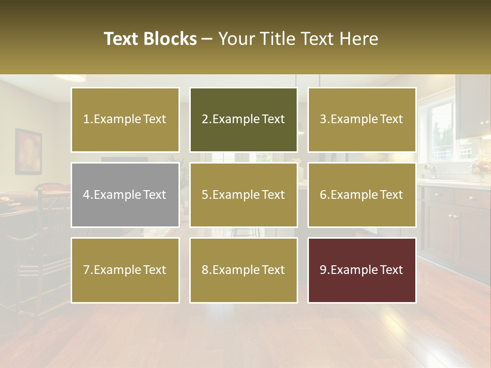 A Living Room And Kitchen With A Table And Chairs PowerPoint Template