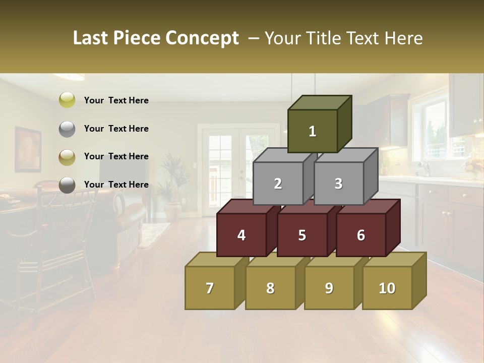 A Living Room And Kitchen With A Table And Chairs PowerPoint Template