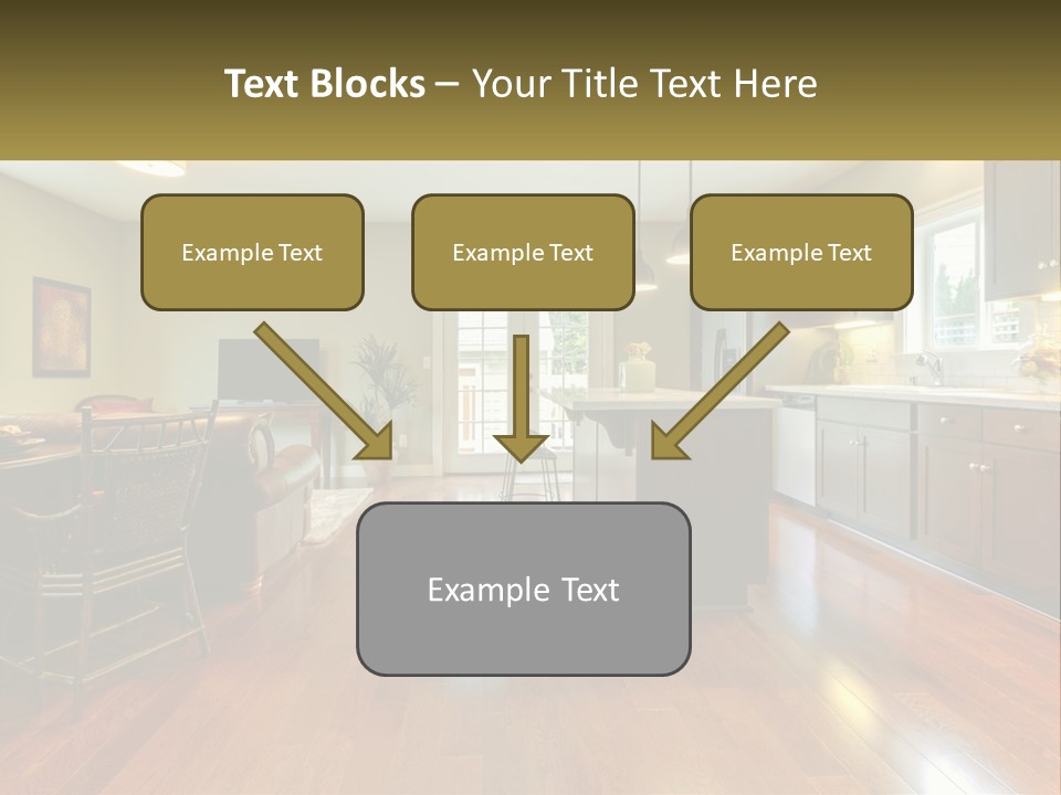 A Living Room And Kitchen With A Table And Chairs PowerPoint Template