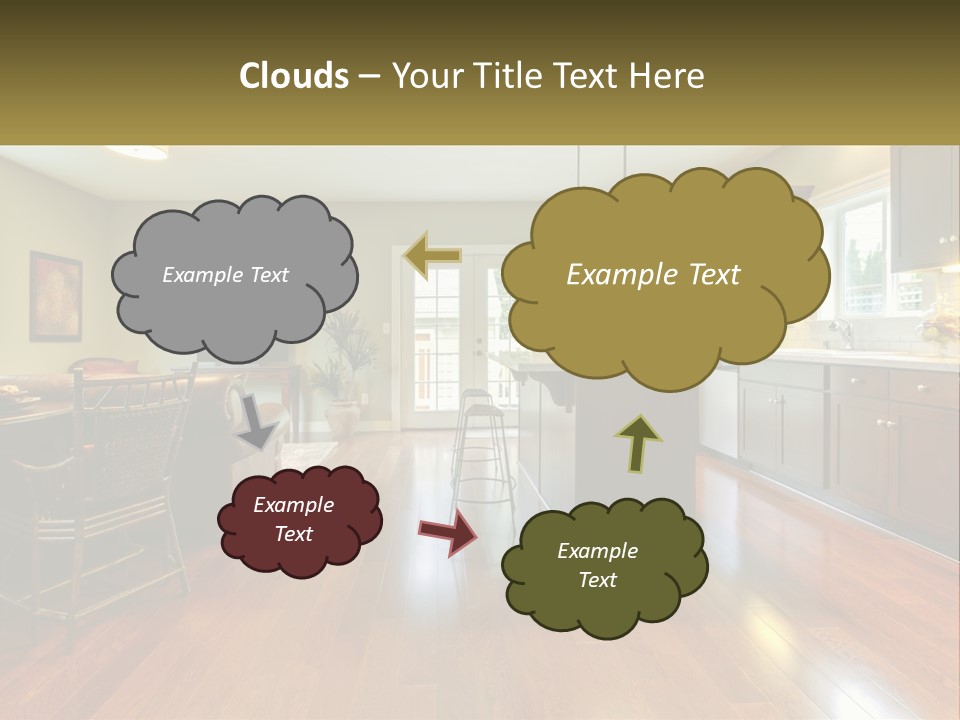 A Living Room And Kitchen With A Table And Chairs PowerPoint Template