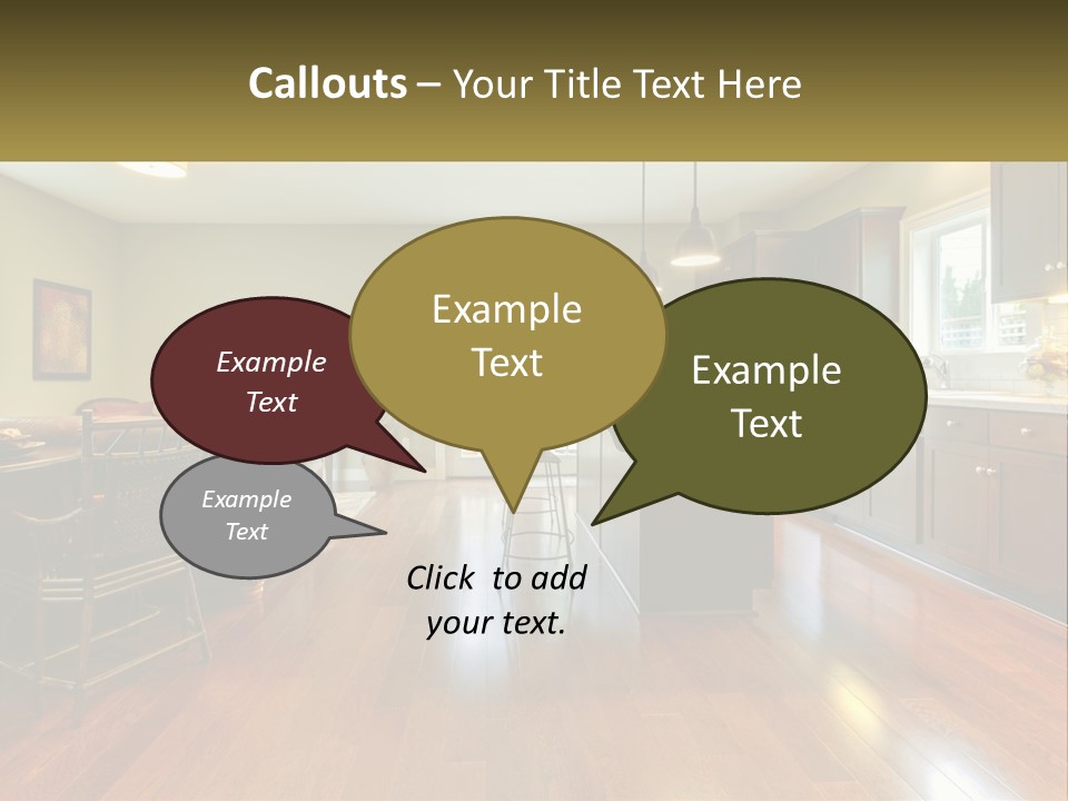A Living Room And Kitchen With A Table And Chairs PowerPoint Template