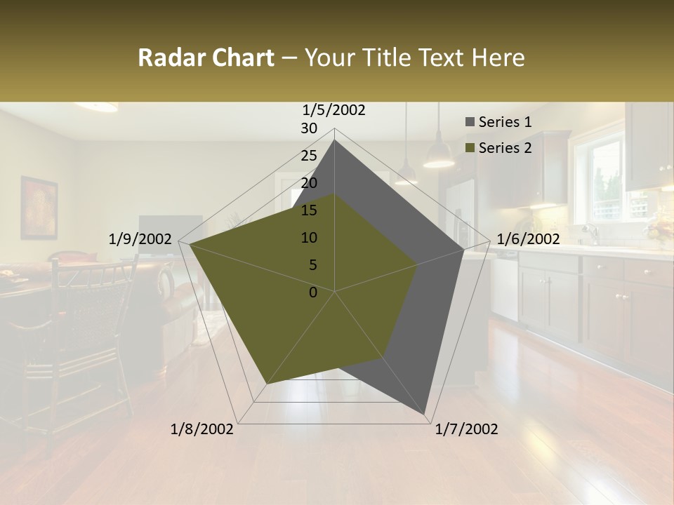 A Living Room And Kitchen With A Table And Chairs PowerPoint Template