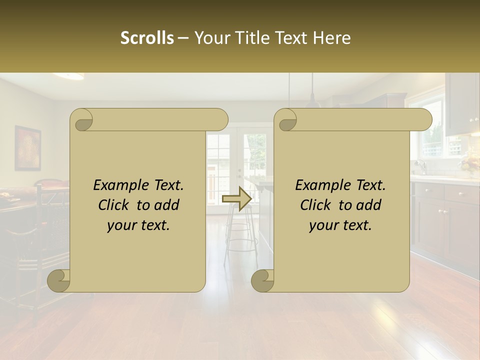 A Living Room And Kitchen With A Table And Chairs PowerPoint Template