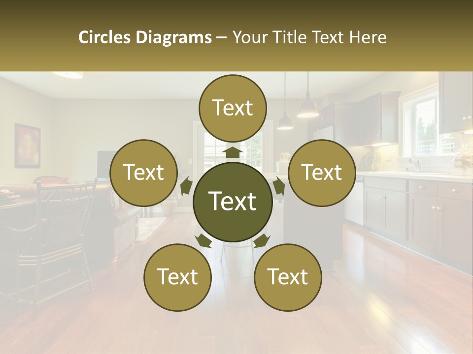 A Living Room And Kitchen With A Table And Chairs PowerPoint Template