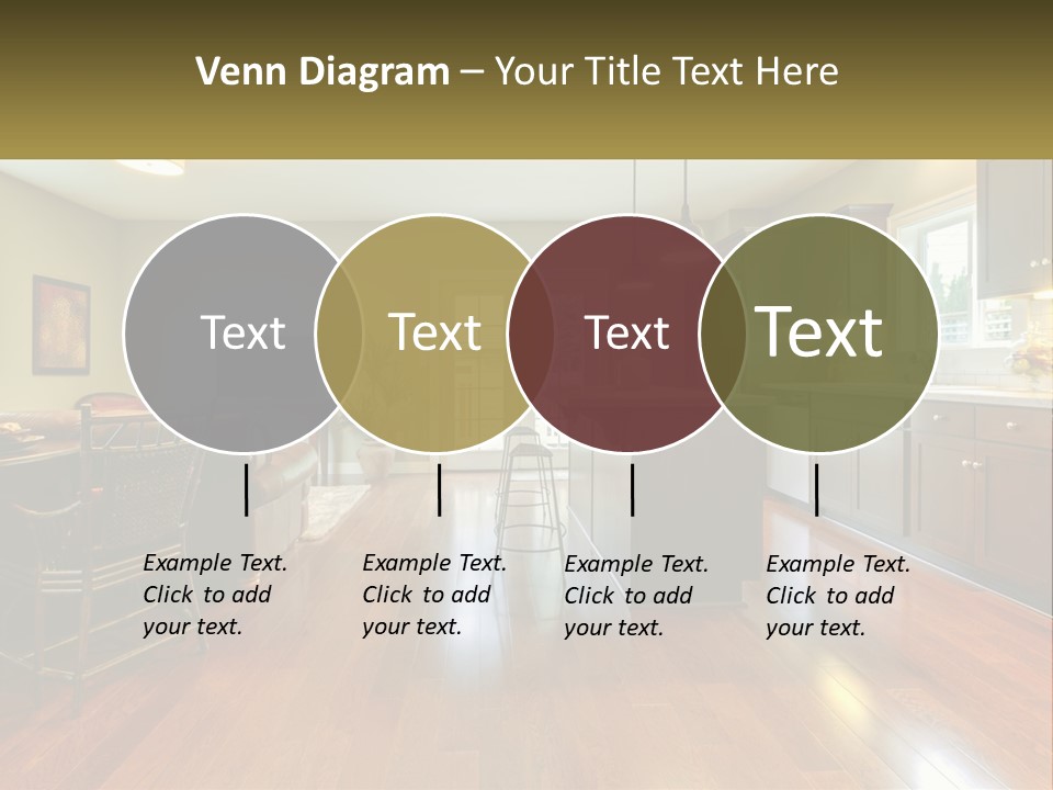 A Living Room And Kitchen With A Table And Chairs PowerPoint Template