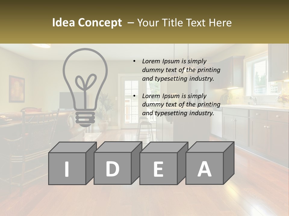 A Living Room And Kitchen With A Table And Chairs PowerPoint Template