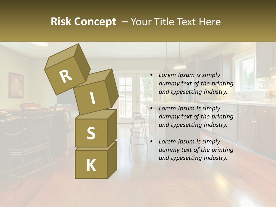 A Living Room And Kitchen With A Table And Chairs PowerPoint Template