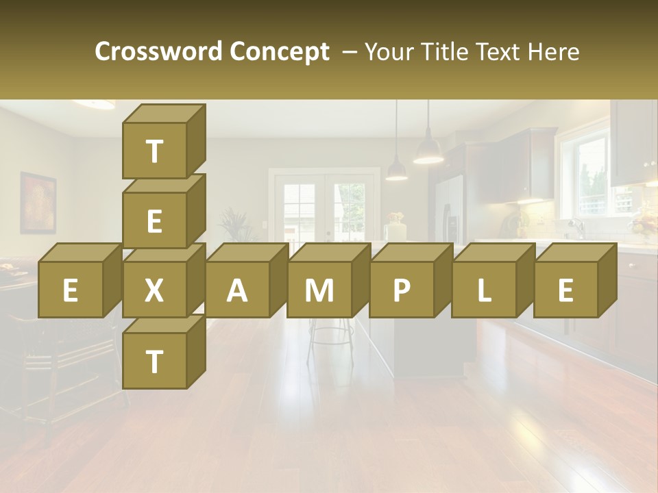 A Living Room And Kitchen With A Table And Chairs PowerPoint Template