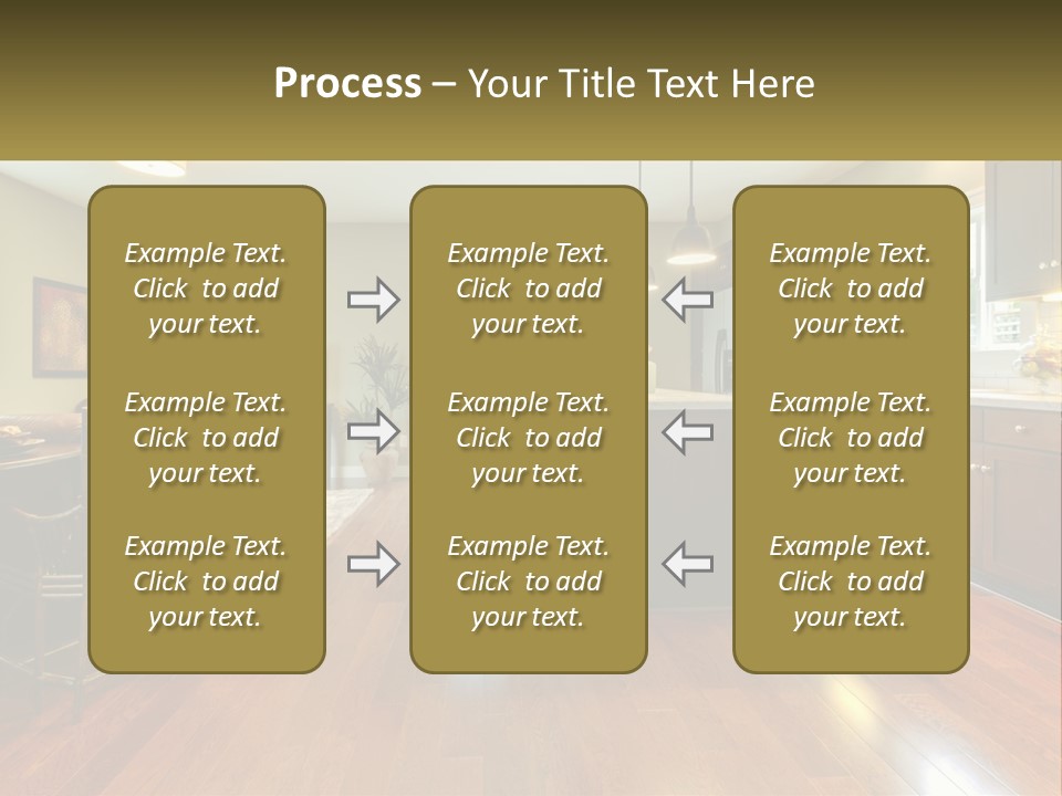 A Living Room And Kitchen With A Table And Chairs PowerPoint Template