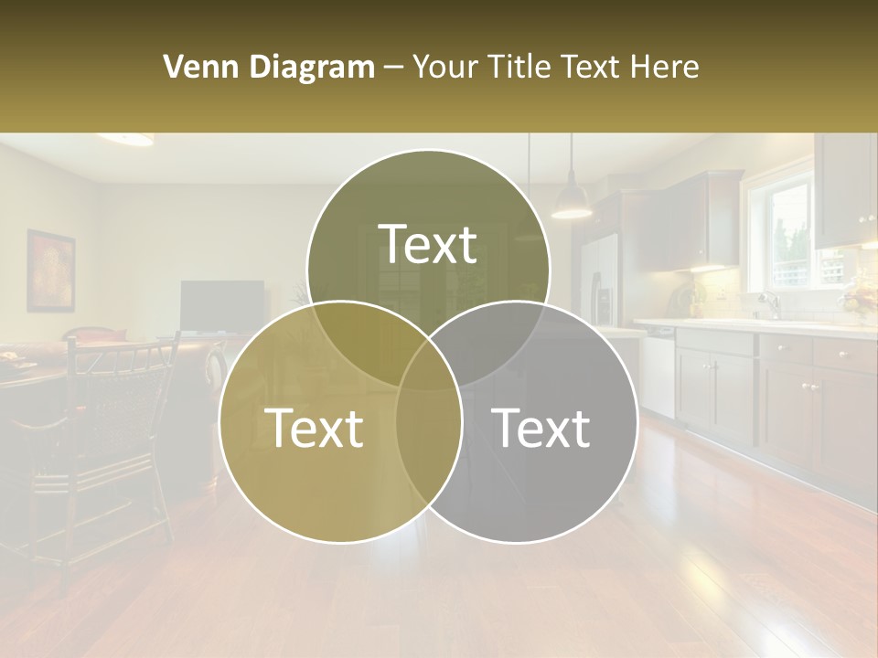 A Living Room And Kitchen With A Table And Chairs PowerPoint Template