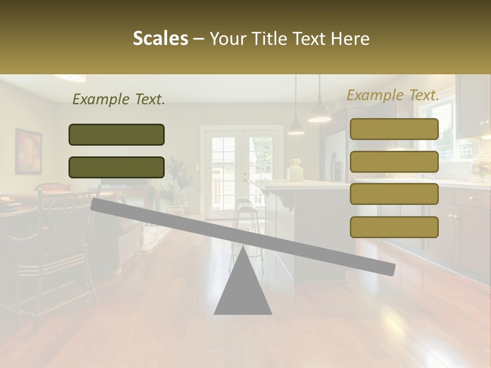 A Living Room And Kitchen With A Table And Chairs PowerPoint Template