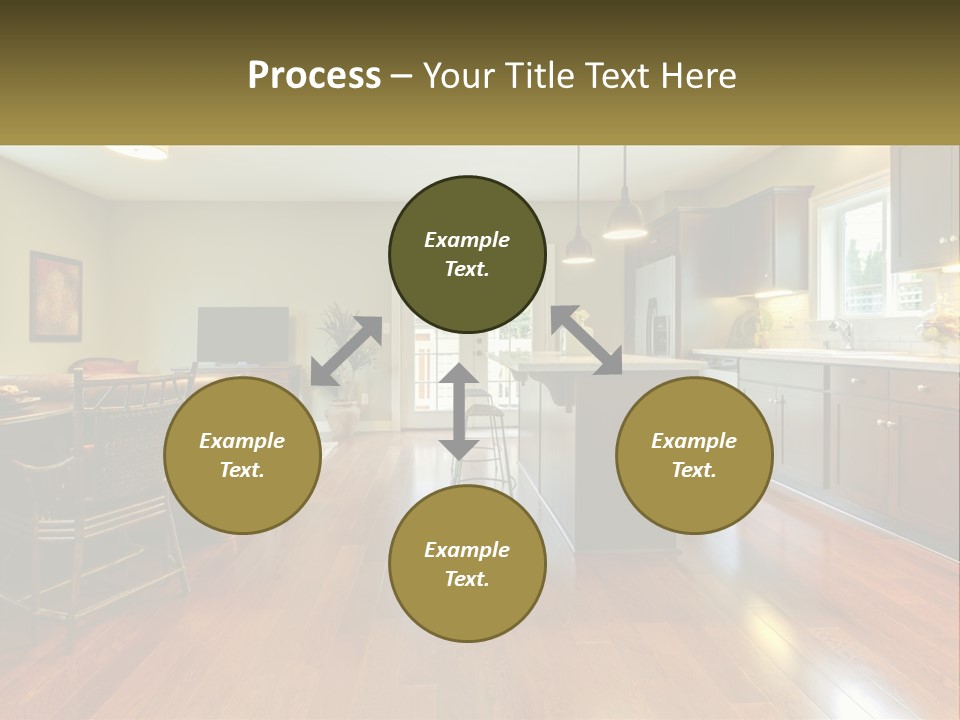 A Living Room And Kitchen With A Table And Chairs PowerPoint Template