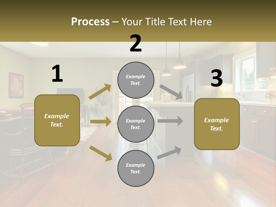 A Living Room And Kitchen With A Table And Chairs PowerPoint Template