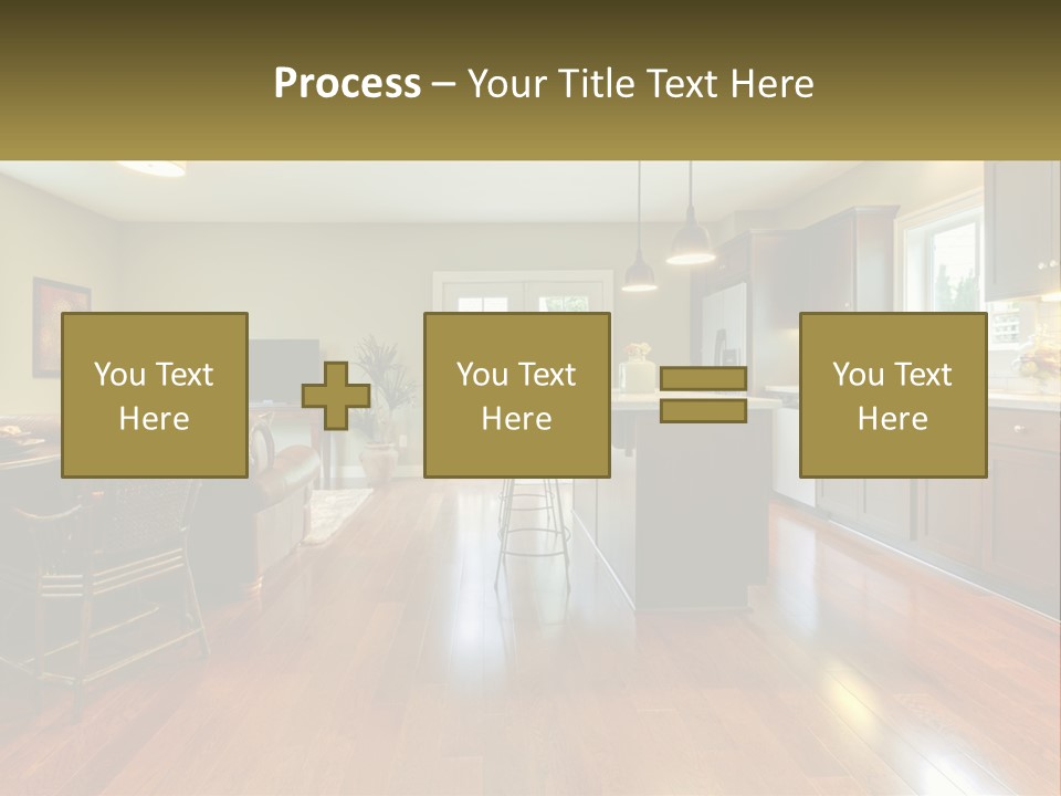 A Living Room And Kitchen With A Table And Chairs PowerPoint Template