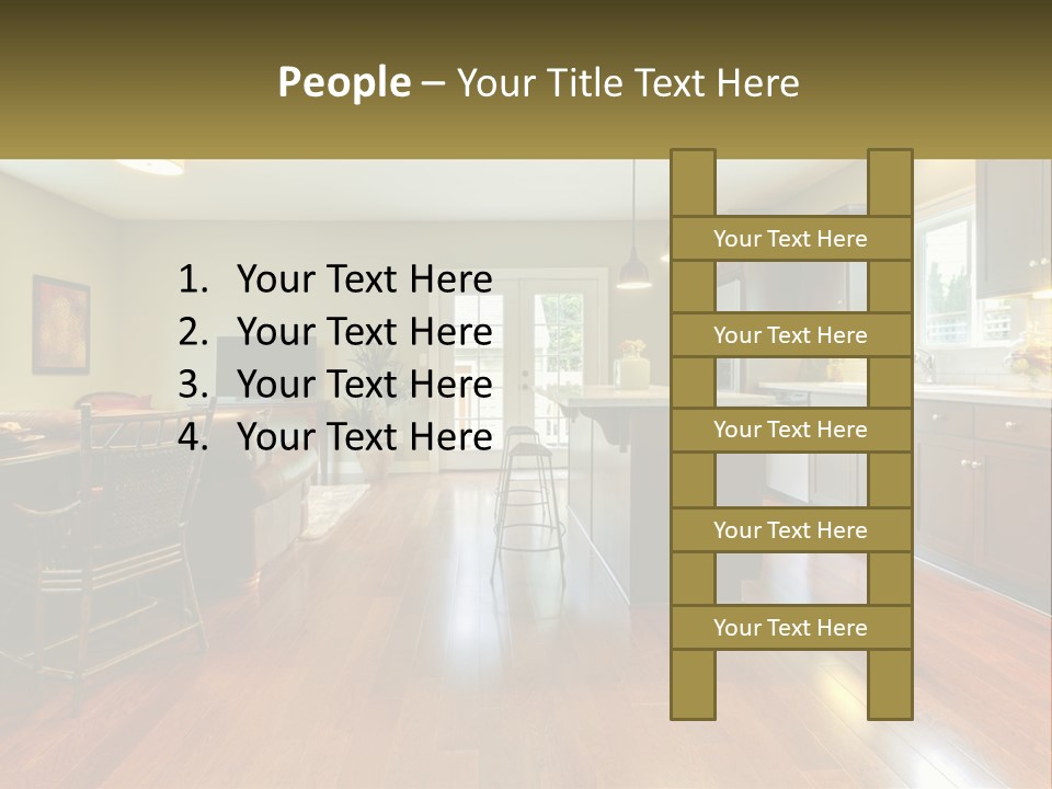 A Living Room And Kitchen With A Table And Chairs PowerPoint Template