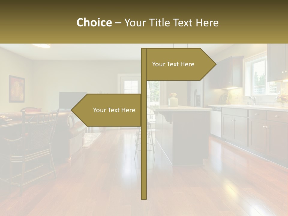 A Living Room And Kitchen With A Table And Chairs PowerPoint Template