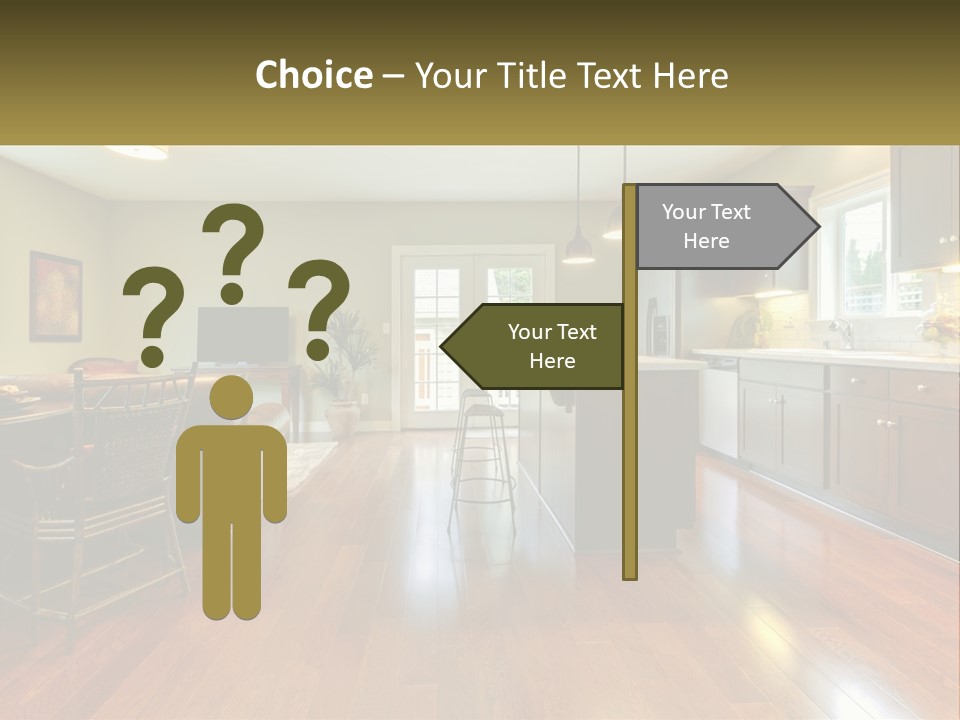 A Living Room And Kitchen With A Table And Chairs PowerPoint Template