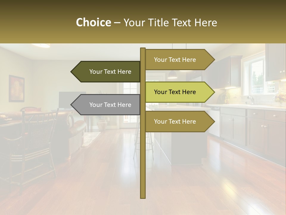 A Living Room And Kitchen With A Table And Chairs PowerPoint Template