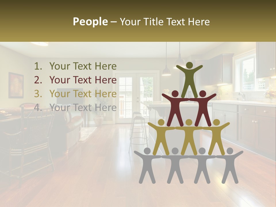 A Living Room And Kitchen With A Table And Chairs PowerPoint Template