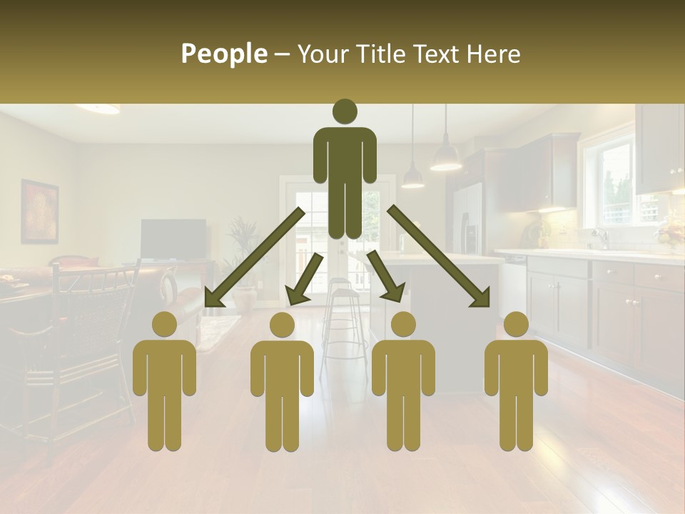 A Living Room And Kitchen With A Table And Chairs PowerPoint Template