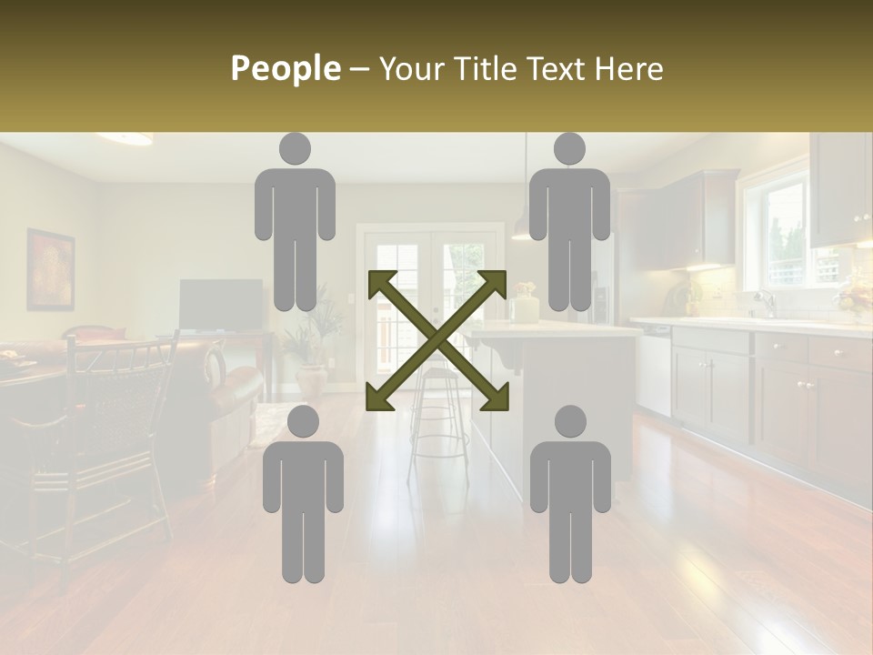 A Living Room And Kitchen With A Table And Chairs PowerPoint Template