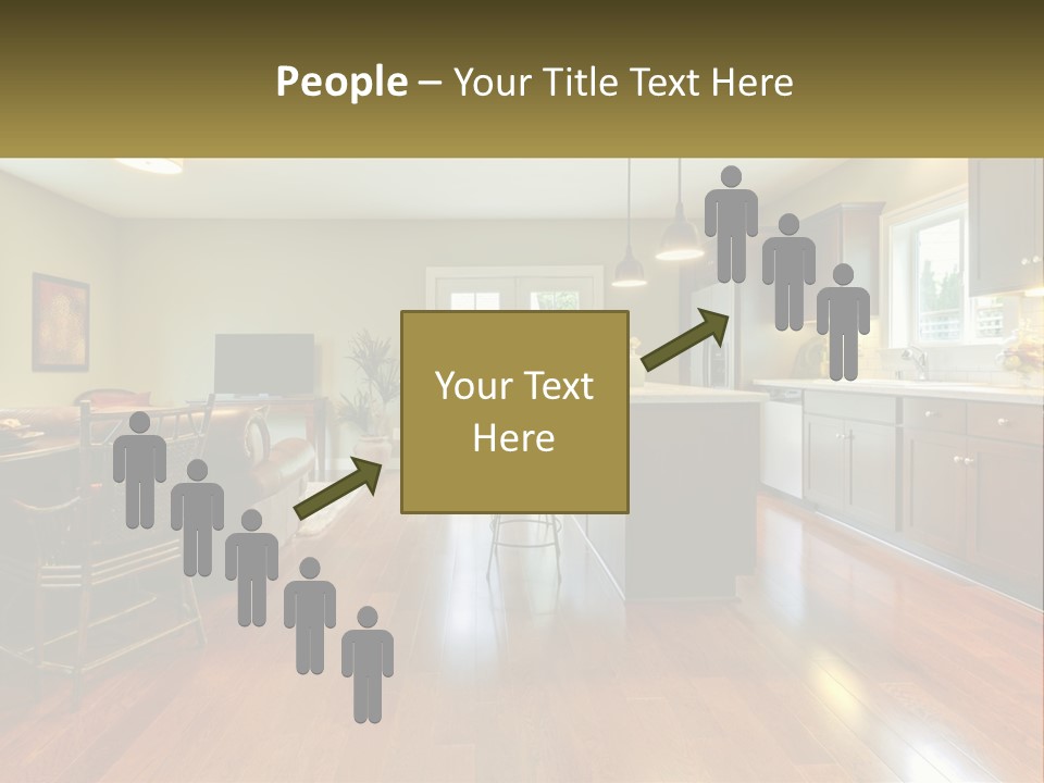 A Living Room And Kitchen With A Table And Chairs PowerPoint Template