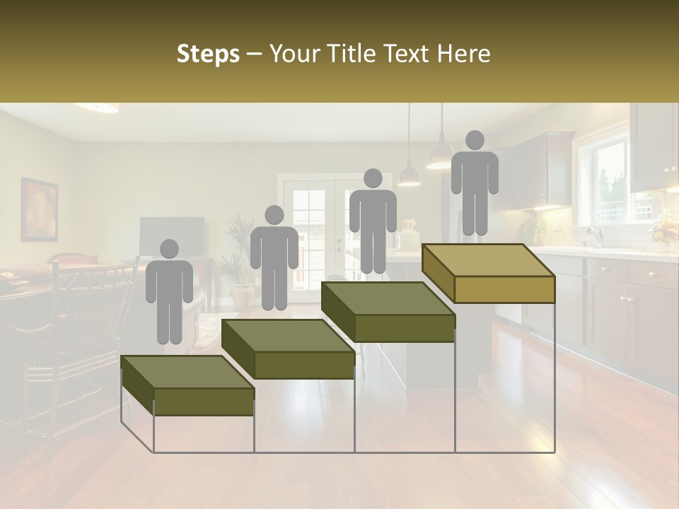 A Living Room And Kitchen With A Table And Chairs PowerPoint Template