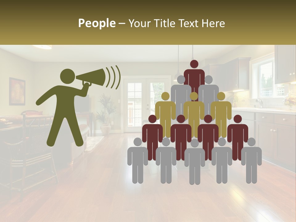 A Living Room And Kitchen With A Table And Chairs PowerPoint Template