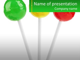 Three Candy Lollipops On A White Background PowerPoint Template