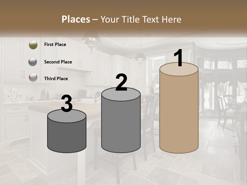 A Large Kitchen With A Table And Chairs PowerPoint Template