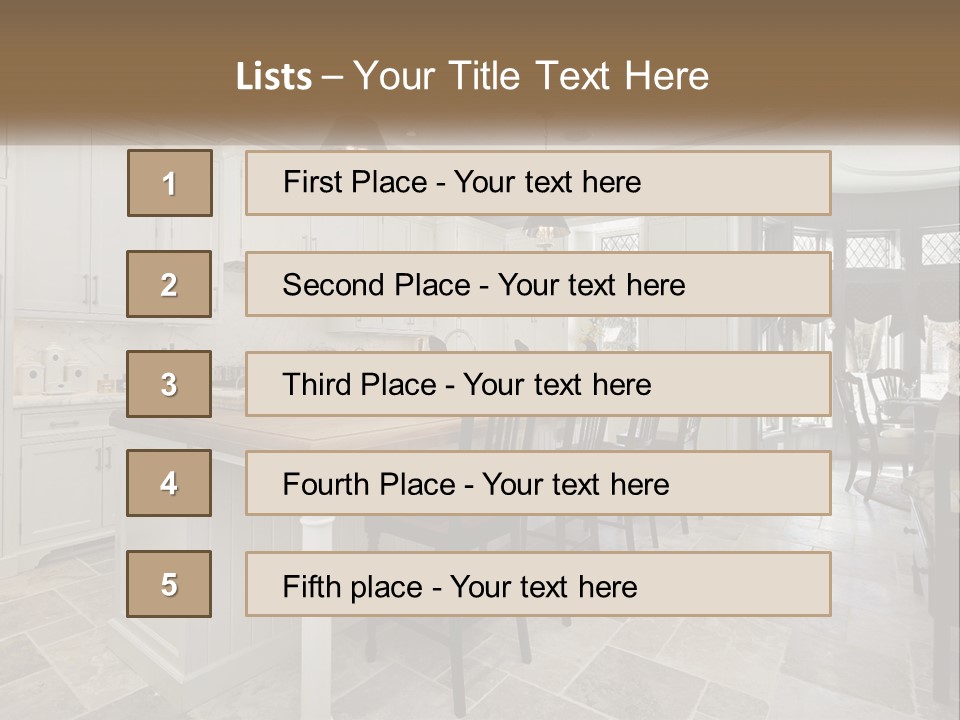 A Large Kitchen With A Table And Chairs PowerPoint Template