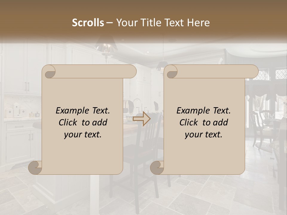 A Large Kitchen With A Table And Chairs PowerPoint Template
