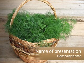 A Basket Filled With Green Grass On Top Of A Wooden Floor PowerPoint Template