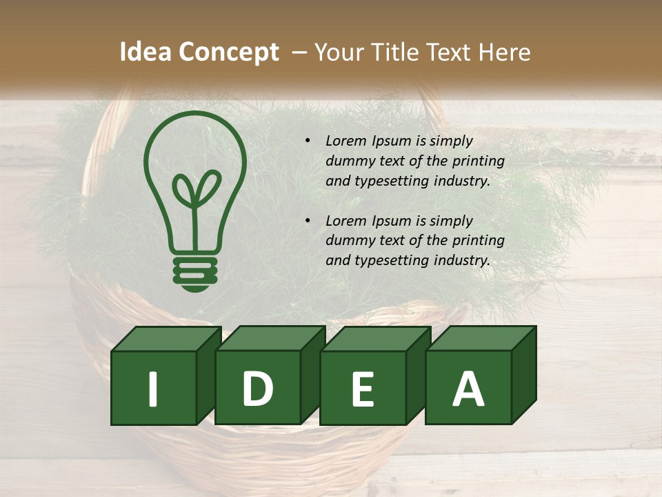 A Basket Filled With Green Grass On Top Of A Wooden Floor PowerPoint Template
