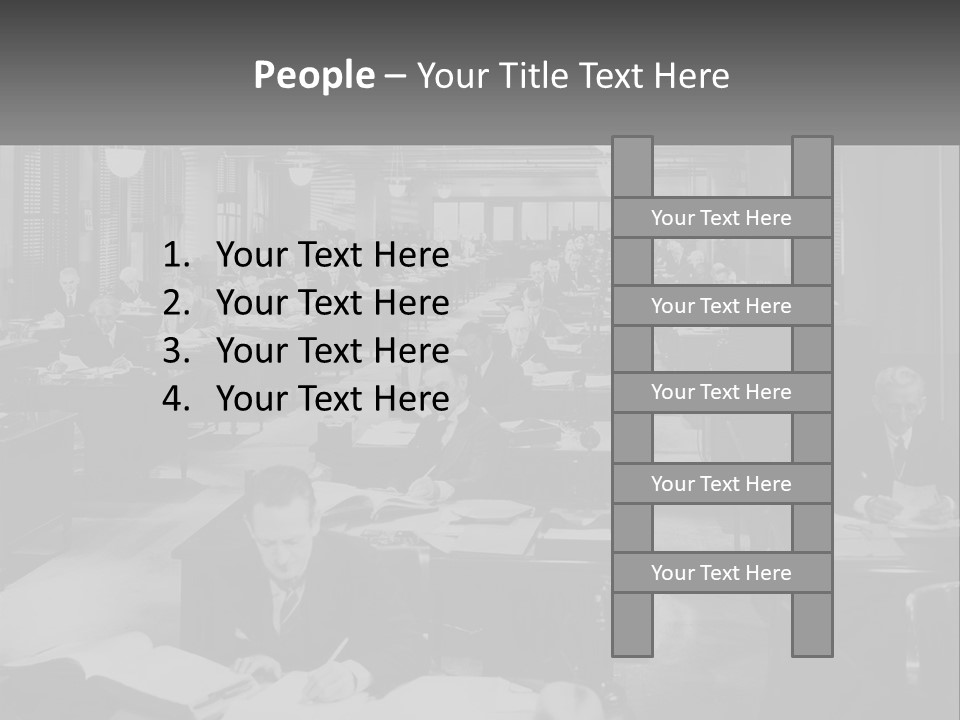 A Group Of People Sitting At Desks In A Room PowerPoint Template