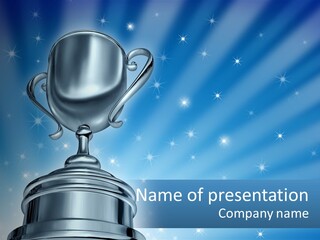 A Silver Trophy On A Blue Background With Stars PowerPoint Template