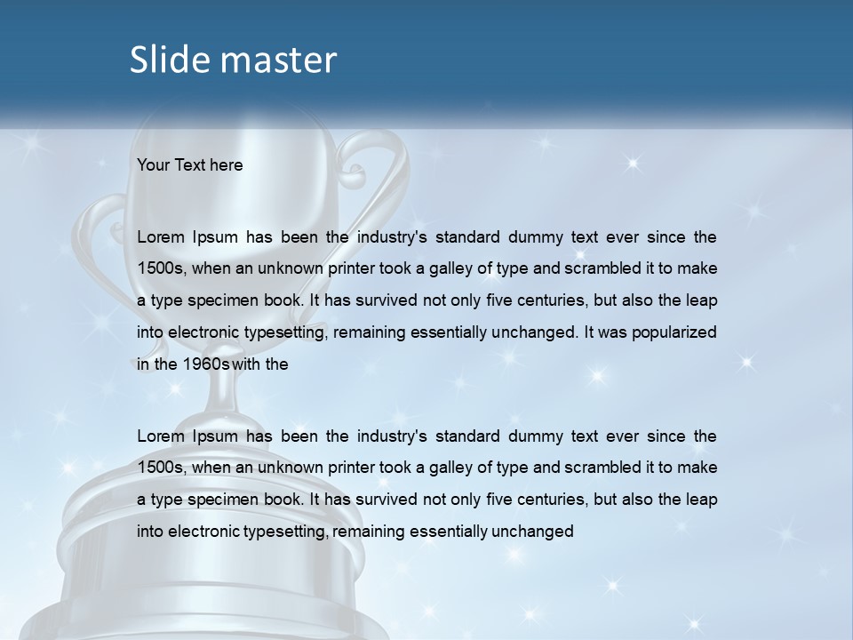 A Silver Trophy On A Blue Background With Stars PowerPoint Template