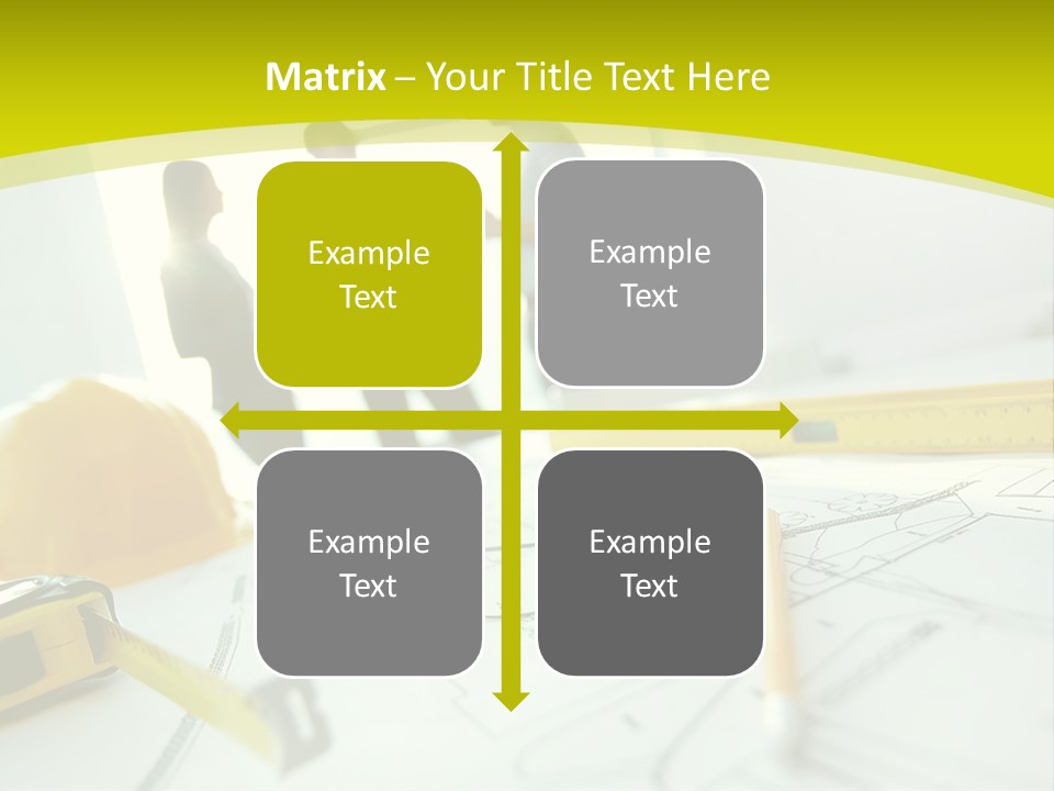 A Group Of People Standing Around A Table With Blueprint PowerPoint Template