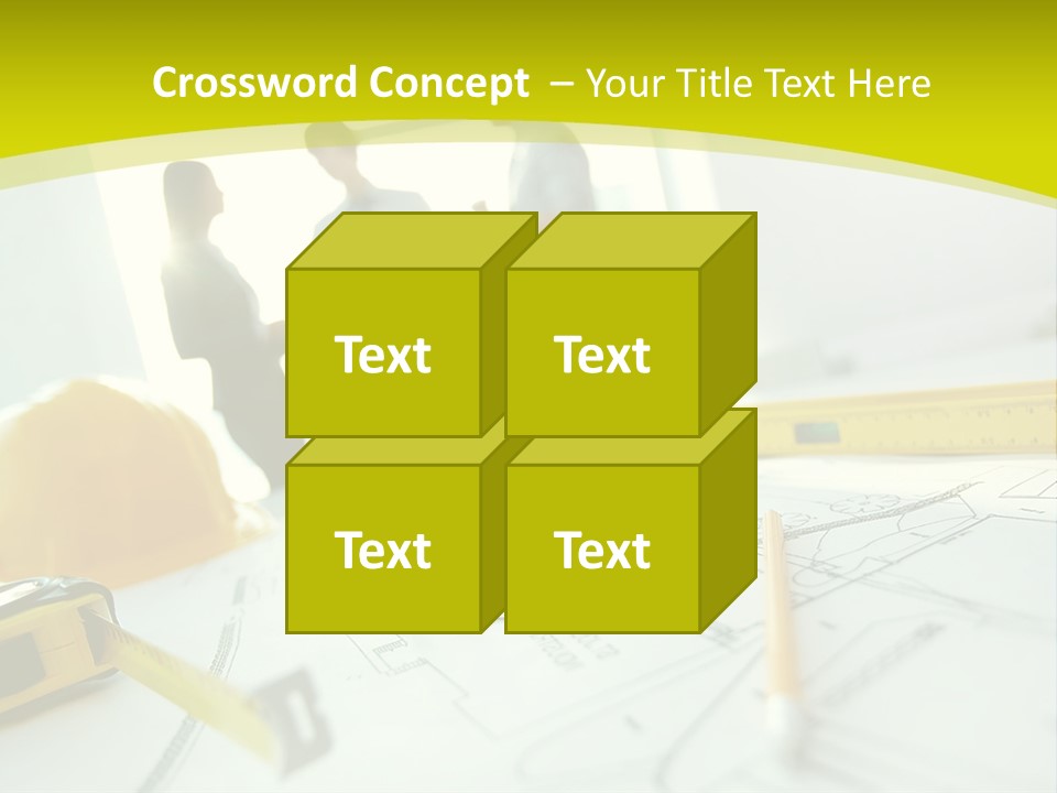 A Group Of People Standing Around A Table With Blueprint PowerPoint Template