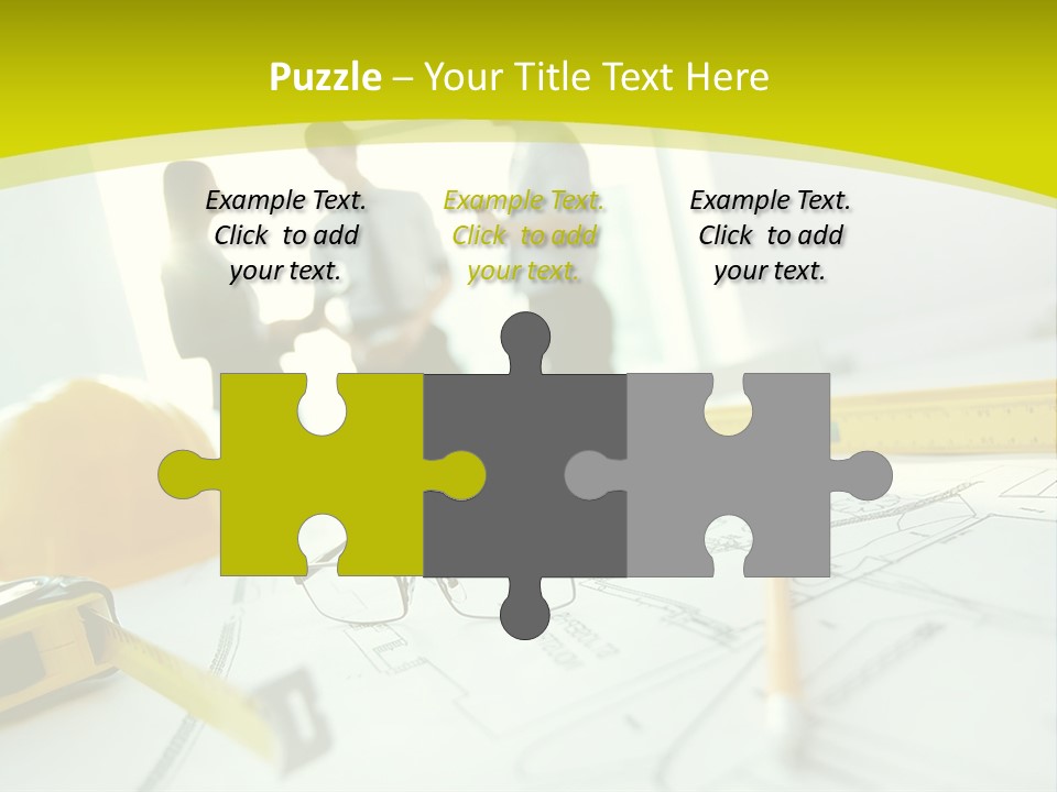 A Group Of People Standing Around A Table With Blueprint PowerPoint Template