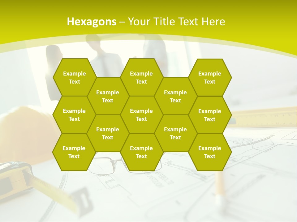 A Group Of People Standing Around A Table With Blueprint PowerPoint Template