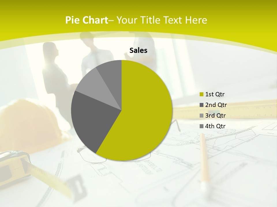 A Group Of People Standing Around A Table With Blueprint PowerPoint Template