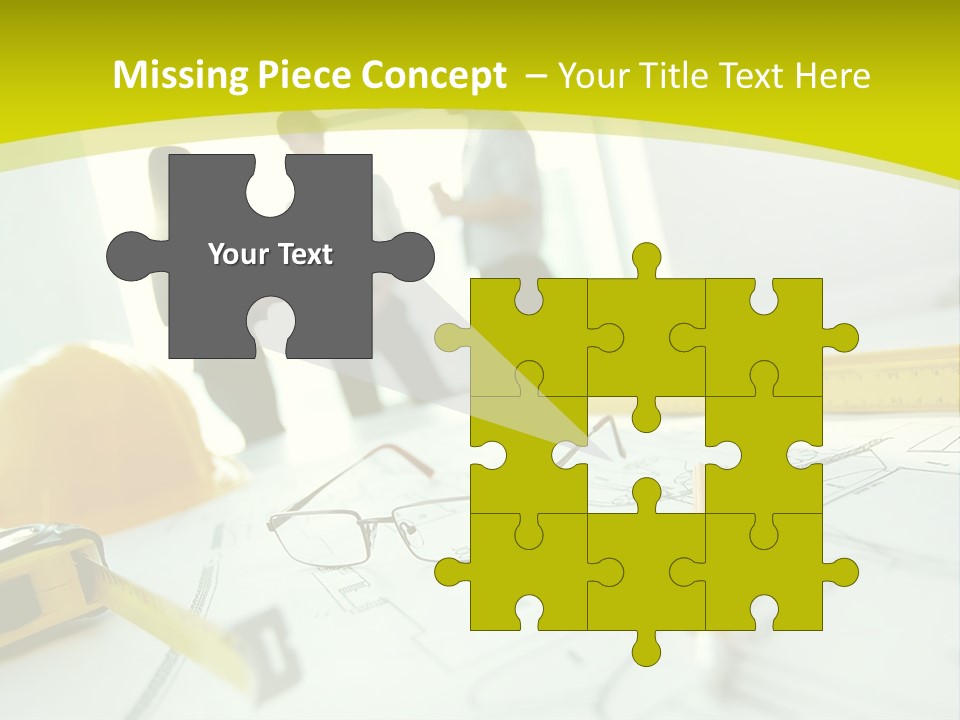 A Group Of People Standing Around A Table With Blueprint PowerPoint Template