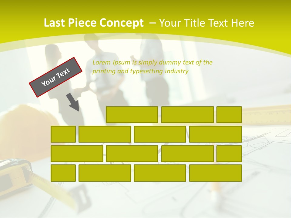 A Group Of People Standing Around A Table With Blueprint PowerPoint Template