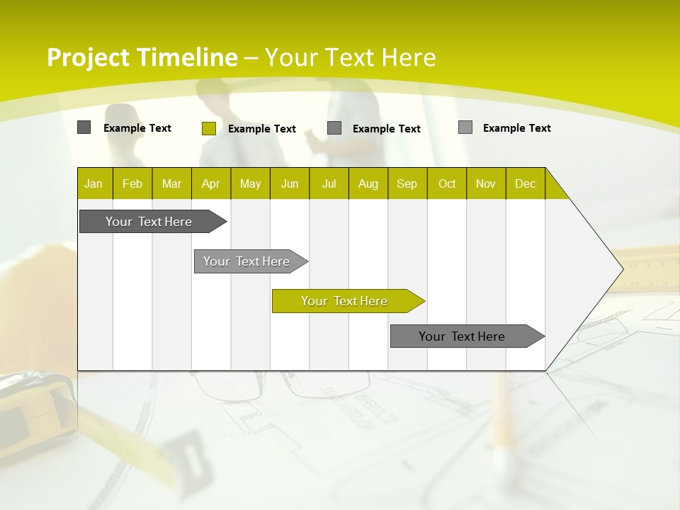 A Group Of People Standing Around A Table With Blueprint PowerPoint Template